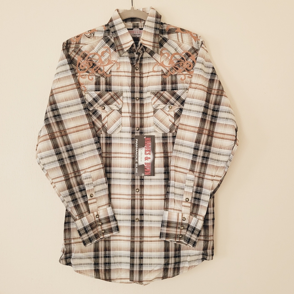NWT Brooks & Dunn Panhandle Slim Western Long Sleeve Pearl Snap Size Medium